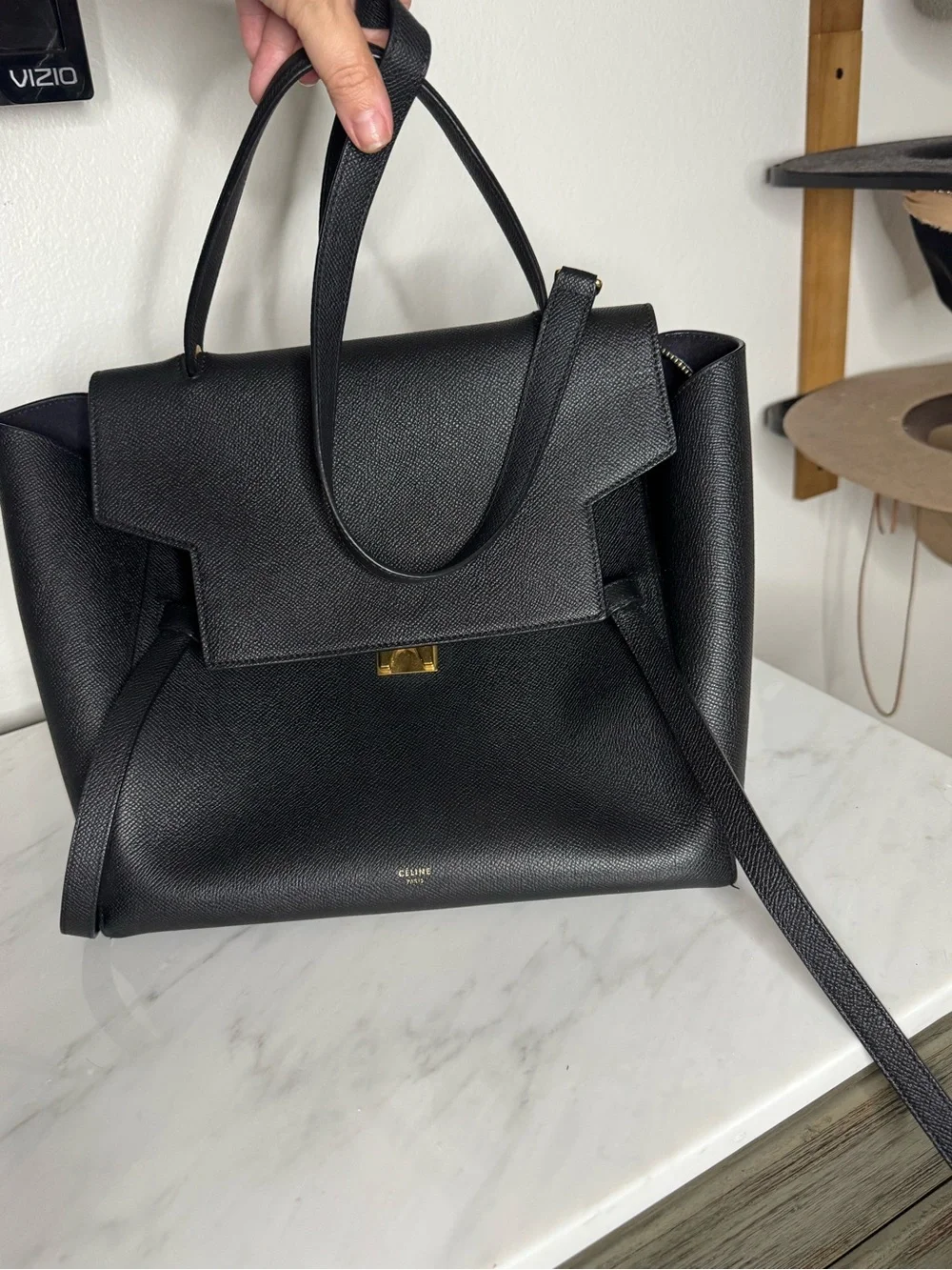 Céline Celine Belt Bag Leather 2 Way Handbag Black EUC